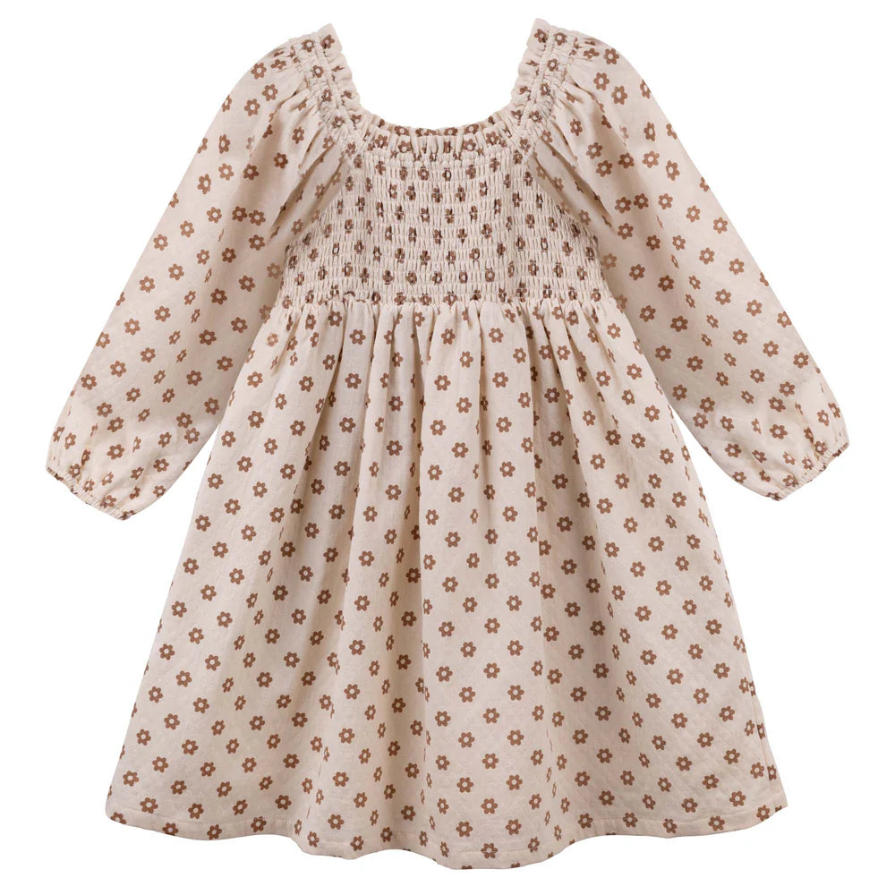 Everly L/S Puff Sleeve Dress Biscuit