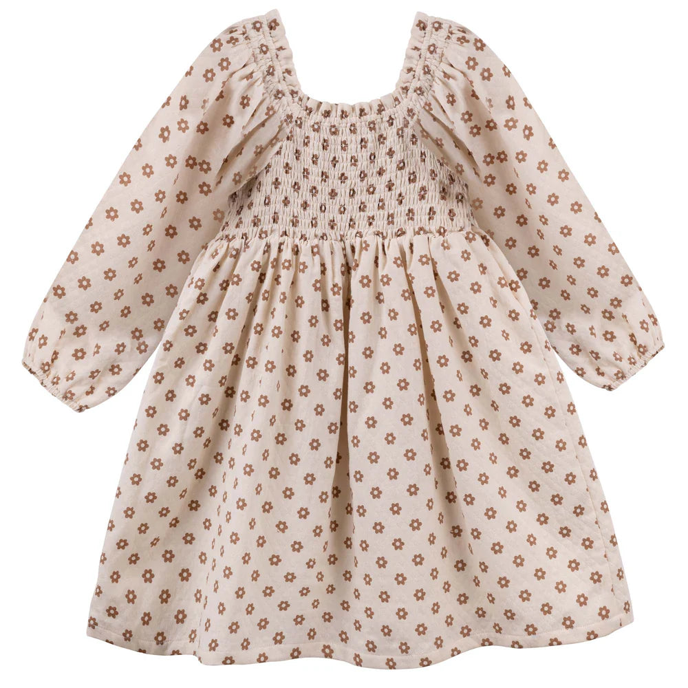 Everly L/S Puff Sleeve Dress Biscuit