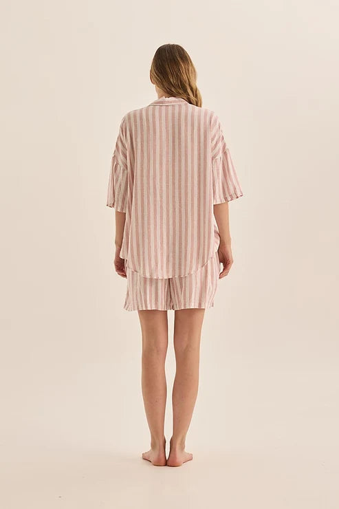 Evie Stripe Linen Short Set Pink