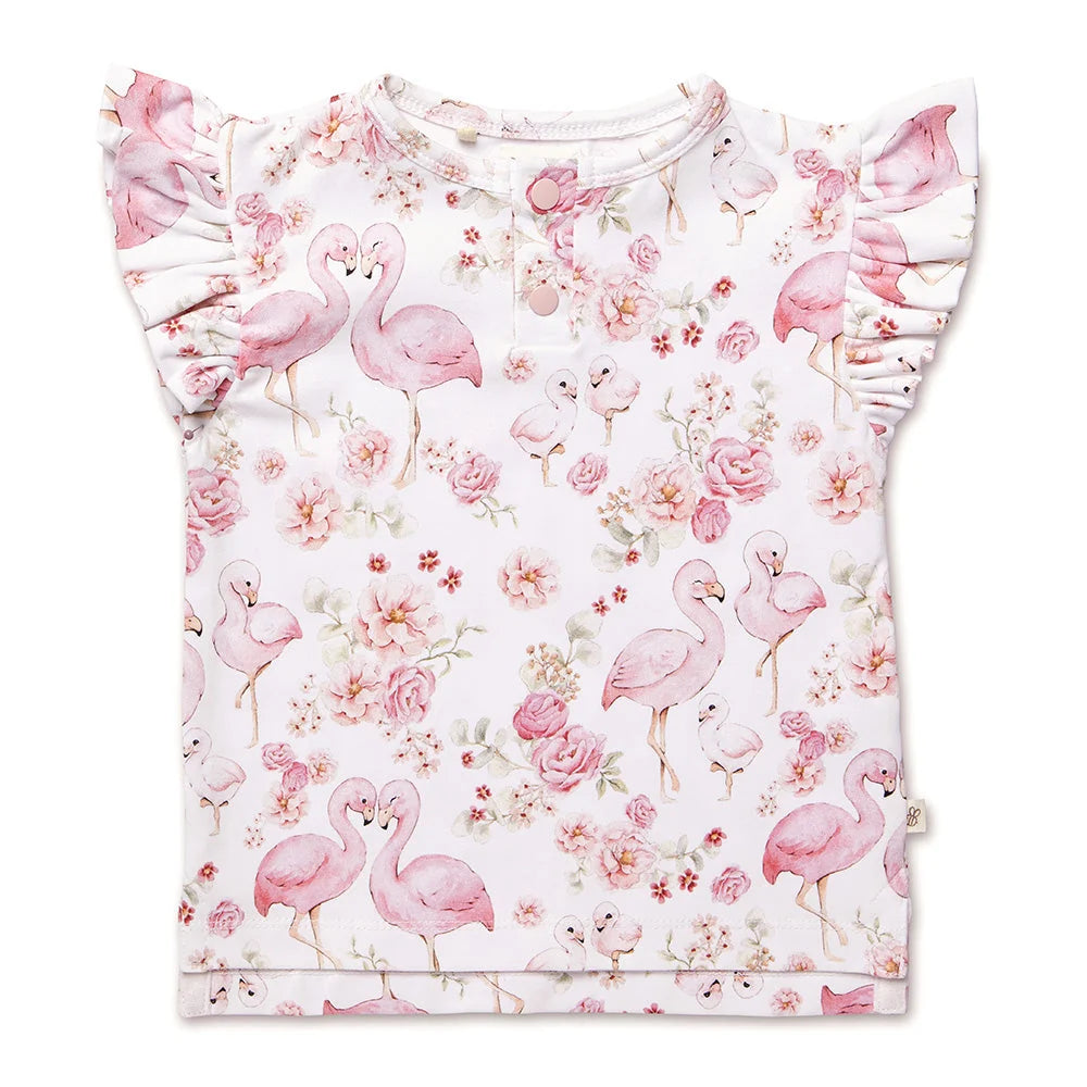 Flamingos Short Sleeve Top with Frill