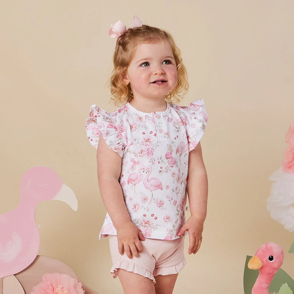 Flamingos Short Sleeve Top with Frill