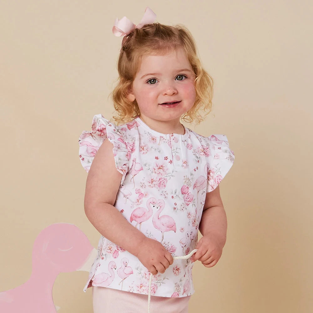Flamingos Short Sleeve Top with Frill