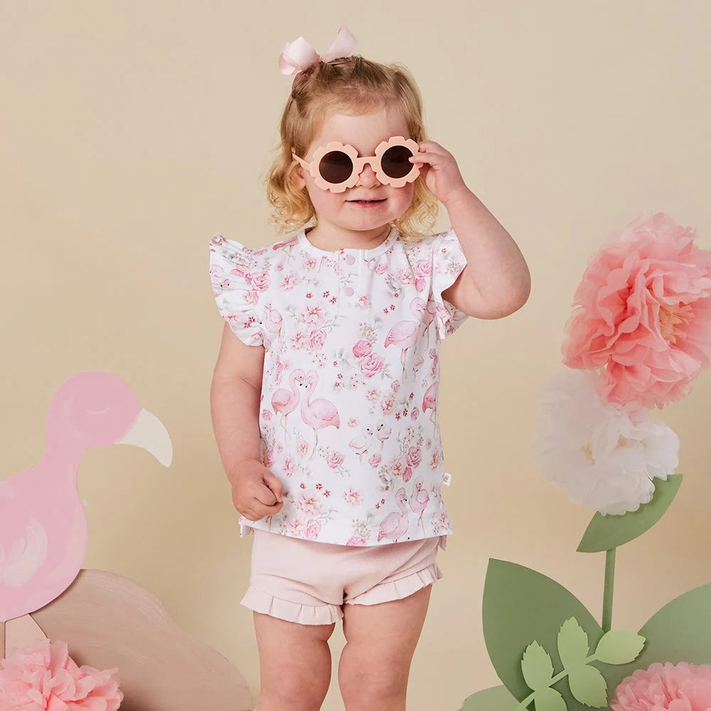 Flamingos Short Sleeve Top with Frill