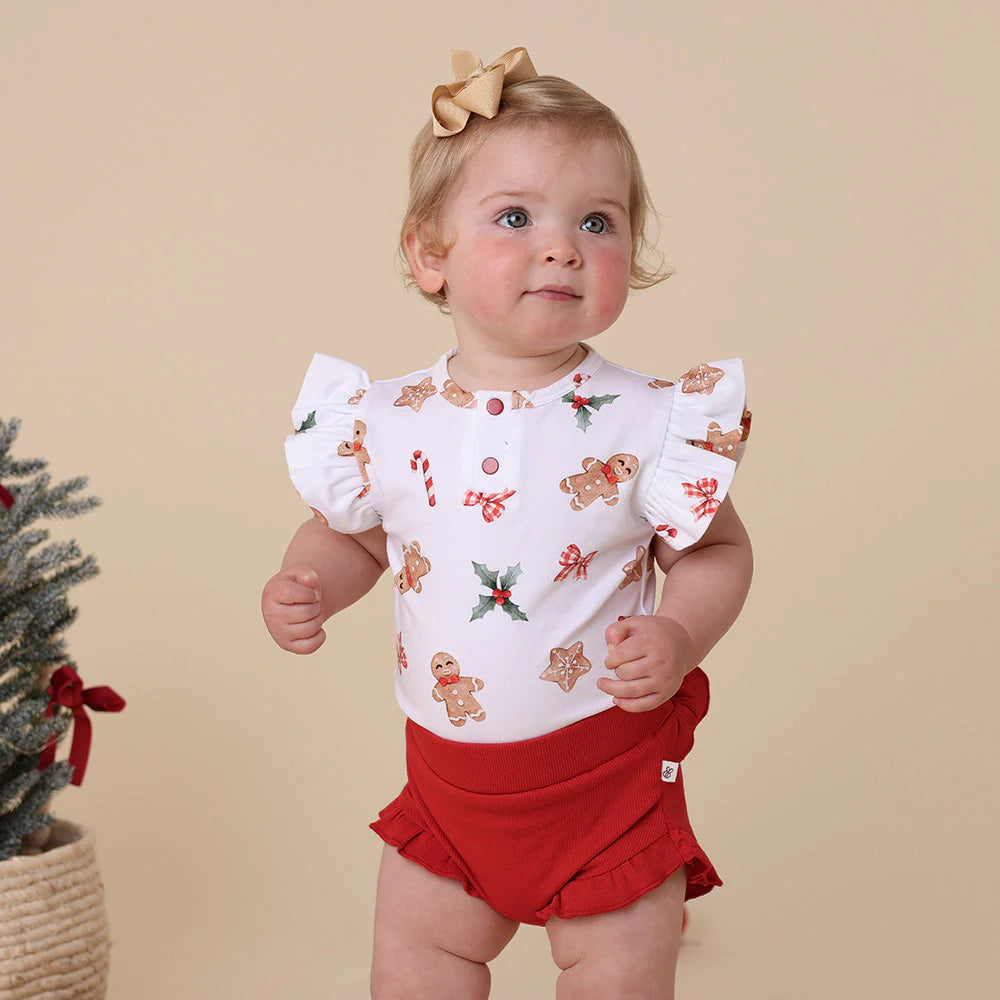 Gingerbread Short Sleeve Frill Bodysuit