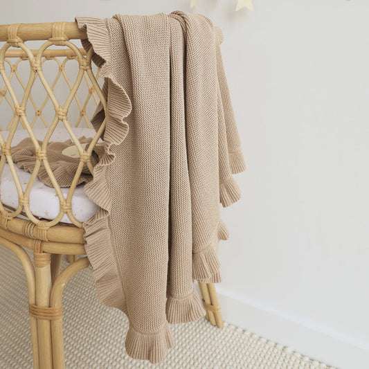 Hazelnut Ruffle Knit Baby Blanket