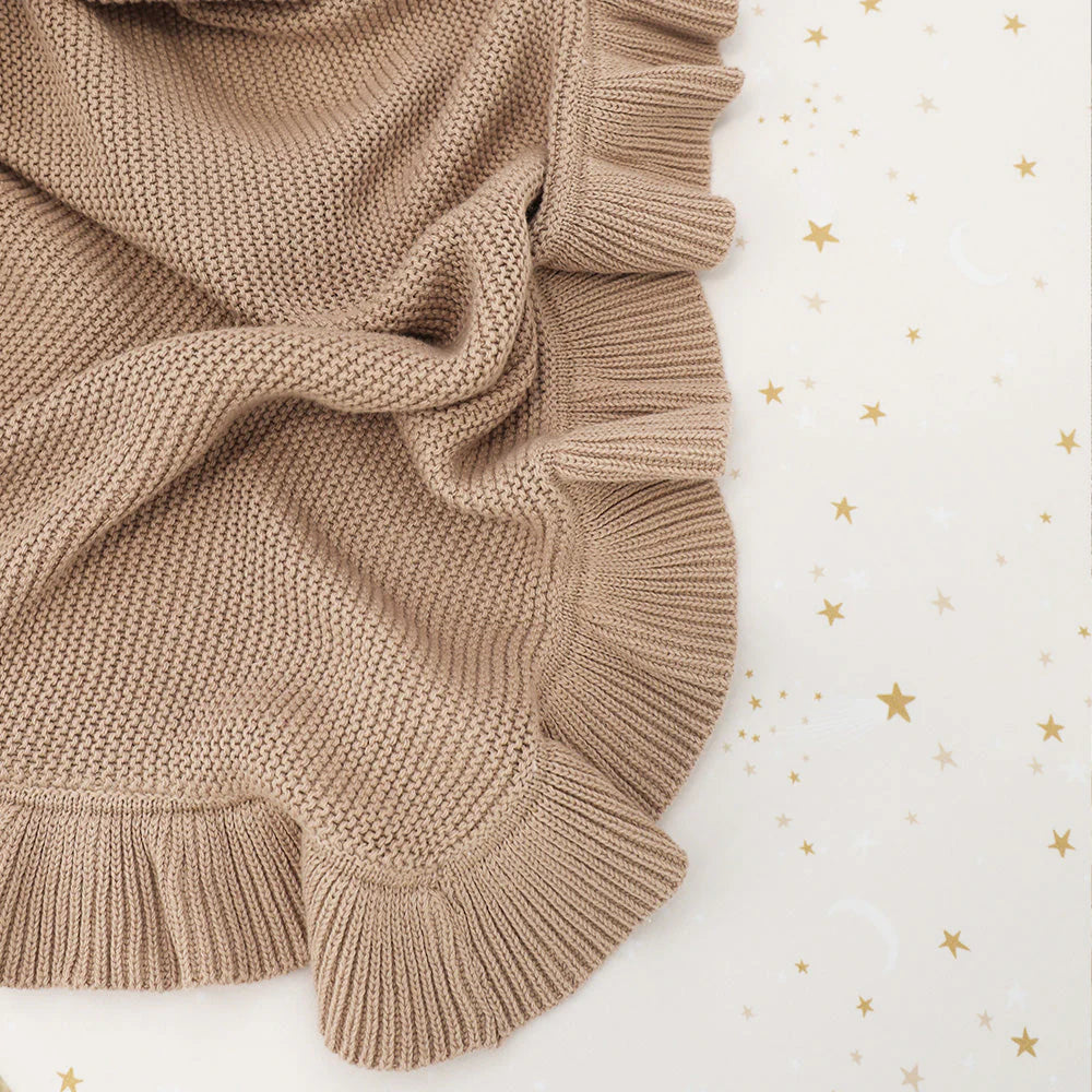 Hazelnut Ruffle Knit Baby Blanket