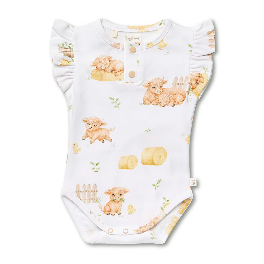 Highland Cows Short Sleeve Bodysuit with Frill