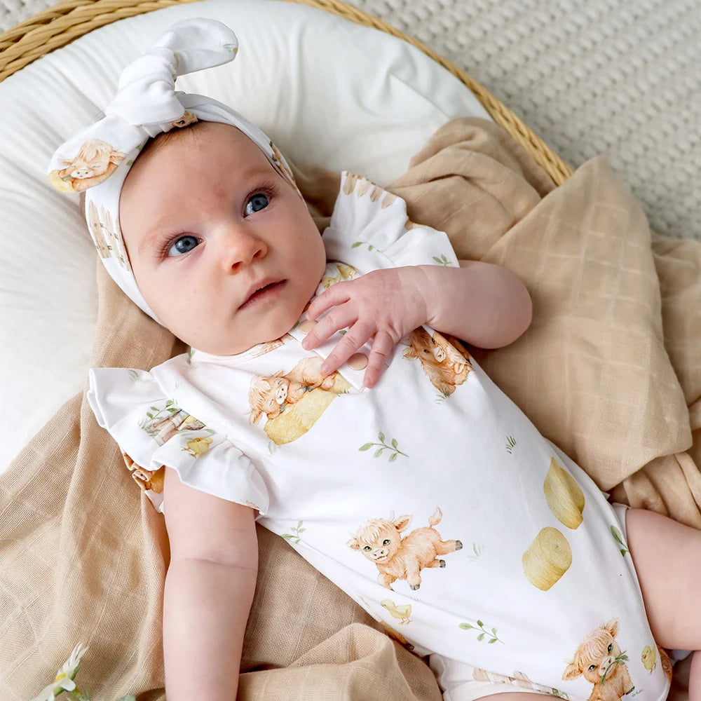 Highland Cows Short Sleeve Bodysuit with Frill
