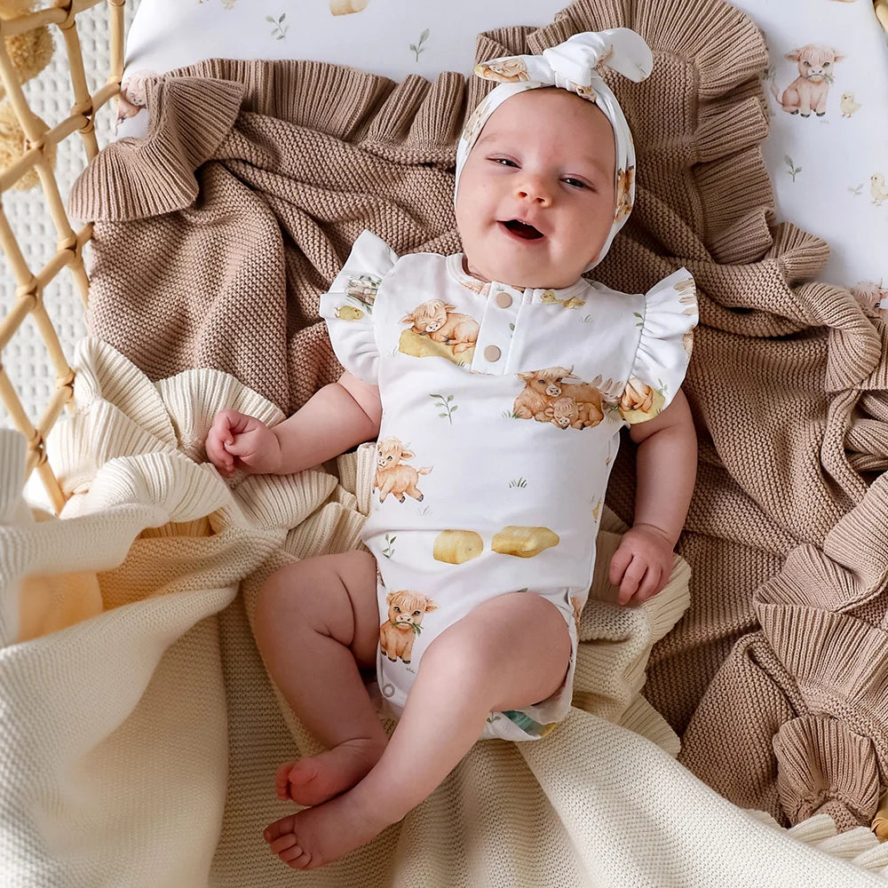 Highland Cows Short Sleeve Bodysuit with Frill