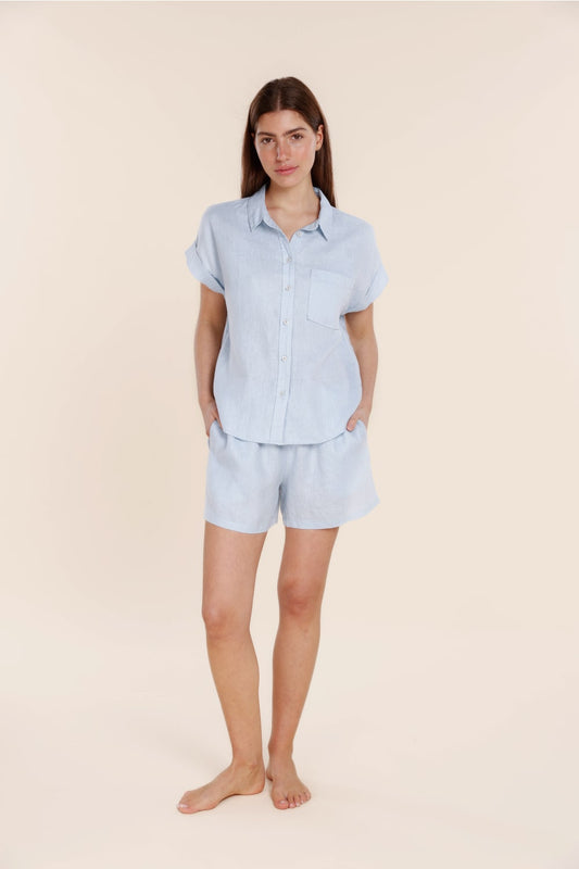 Charlotte Linen Pyjama Set Blue