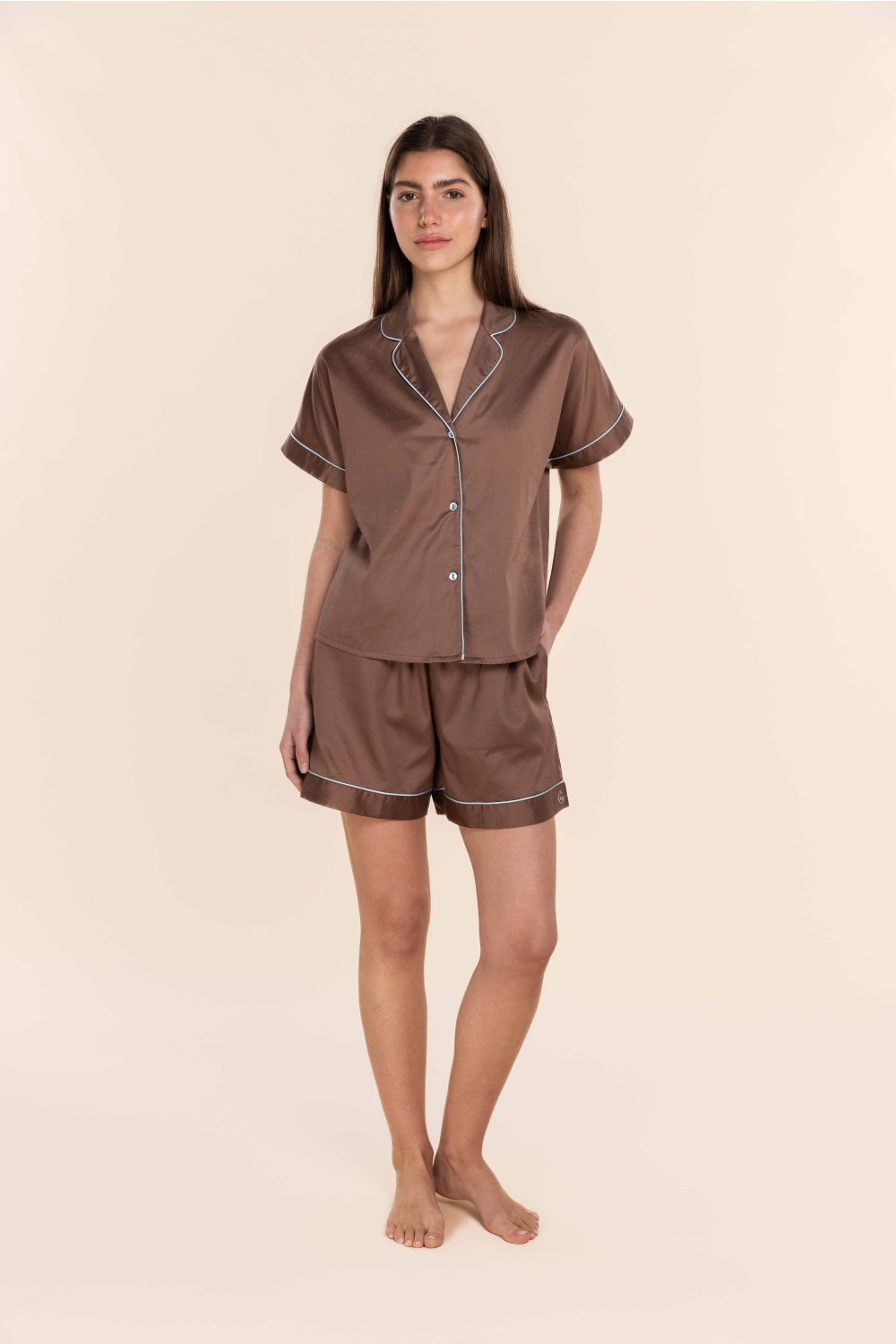 Ariana Double Piping Short Set Mocha