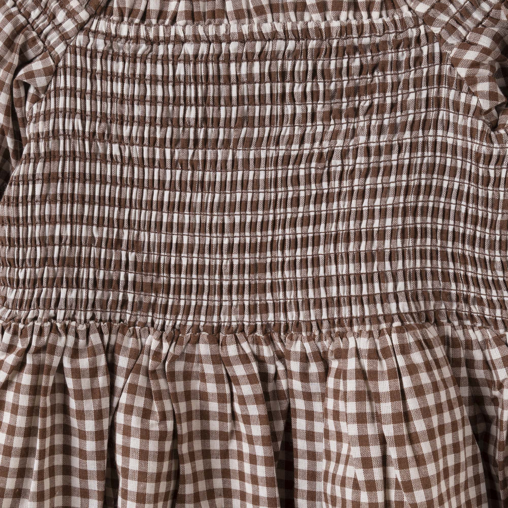 Lily L/S Puff Sleeve Dress Choc Gingham