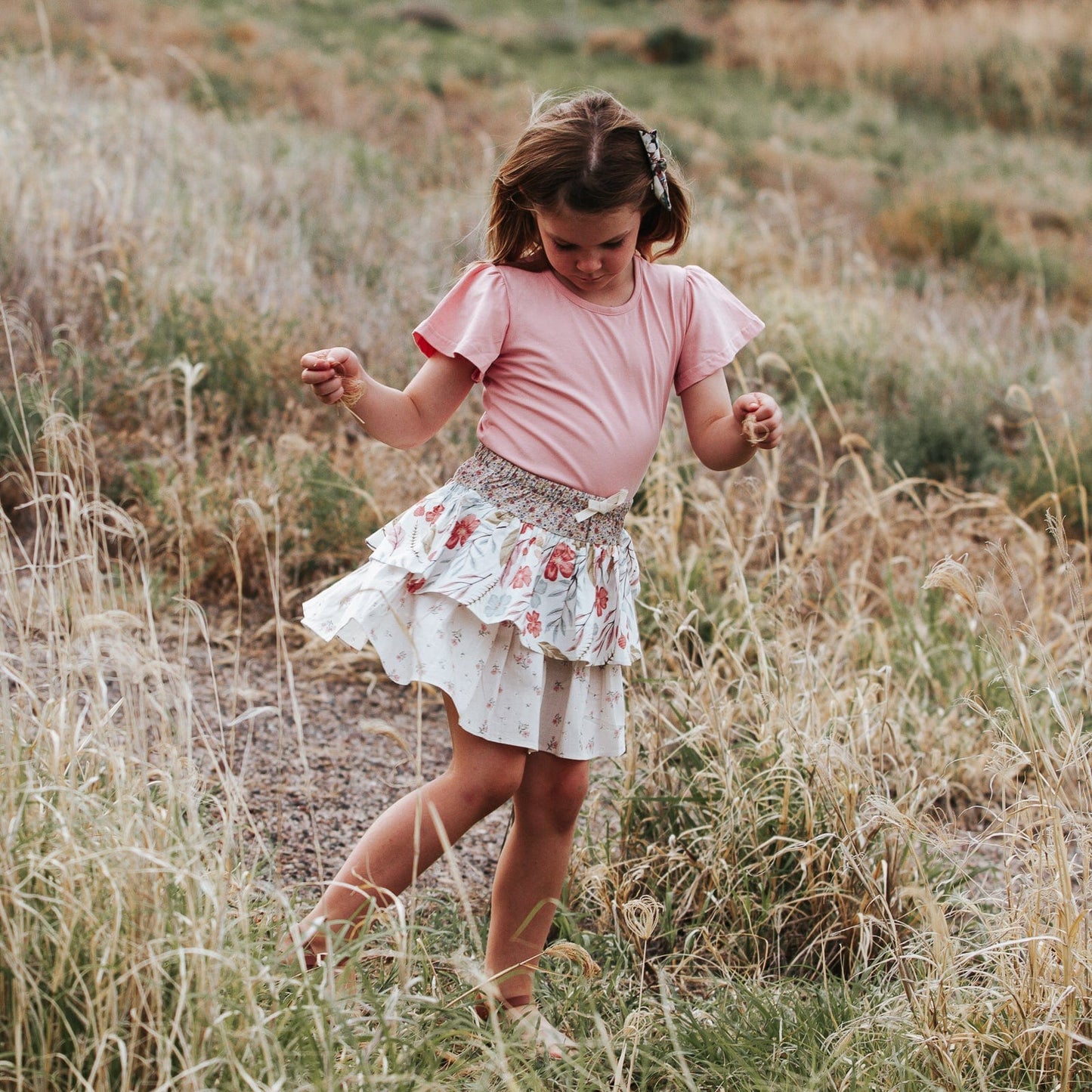 Girls Frill Sleeve Top Peach Pink