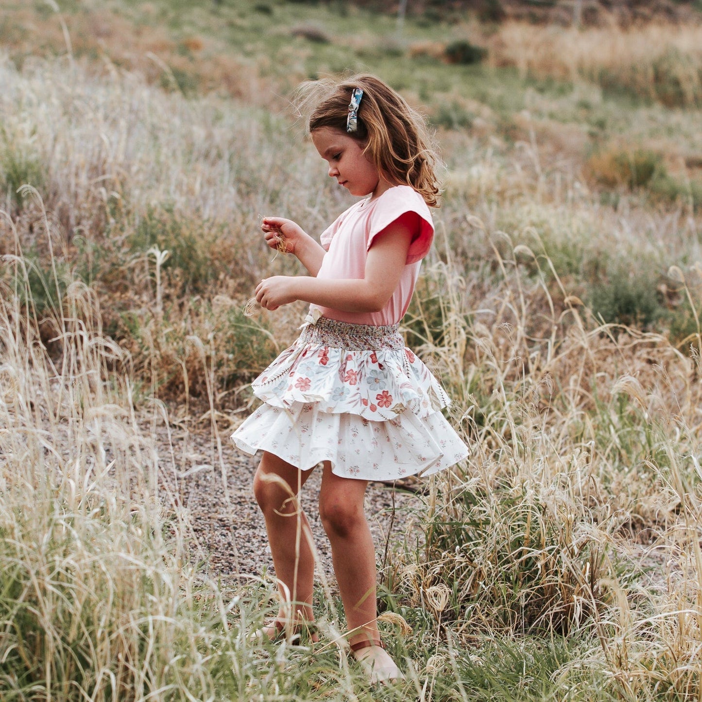 Girls Frill Sleeve Top Peach Pink