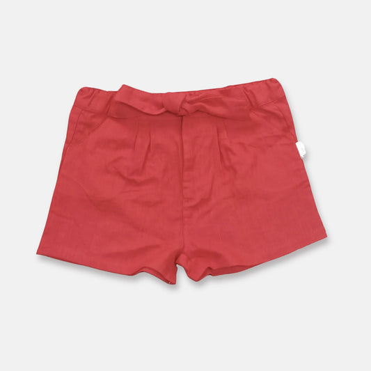 Girls Tie Waist Shorts Red Linen