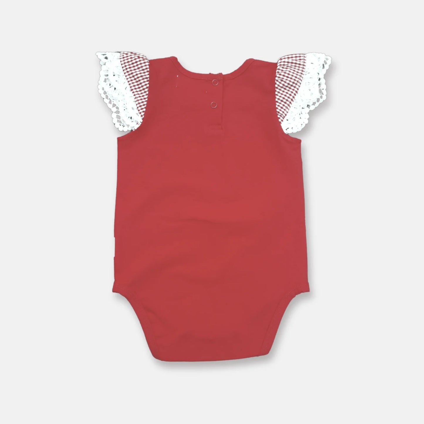 Baby Girls Knit Romper Check Sleeve Red