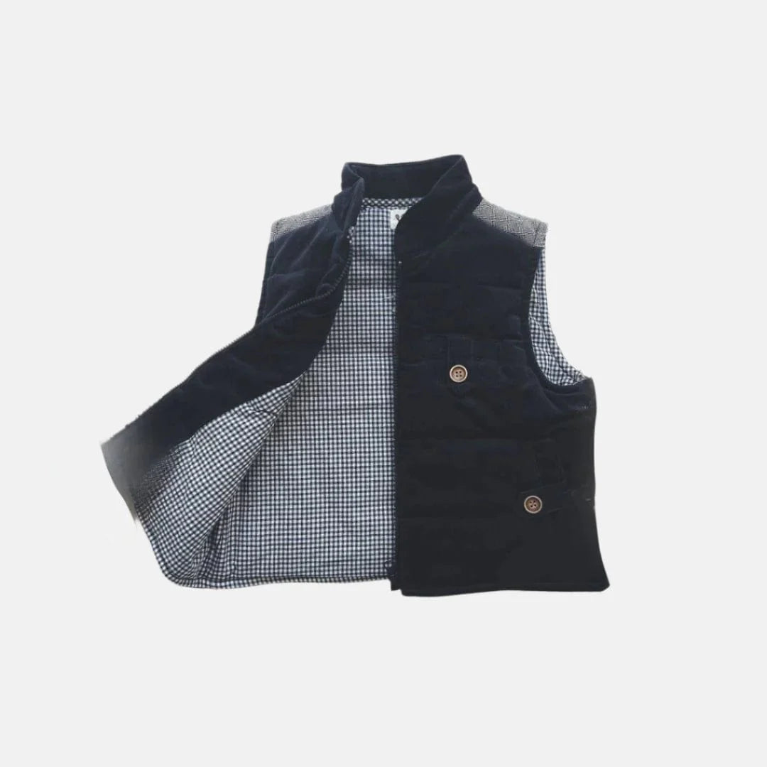 Boys Cooper Puffer Vest Navy Corduroy