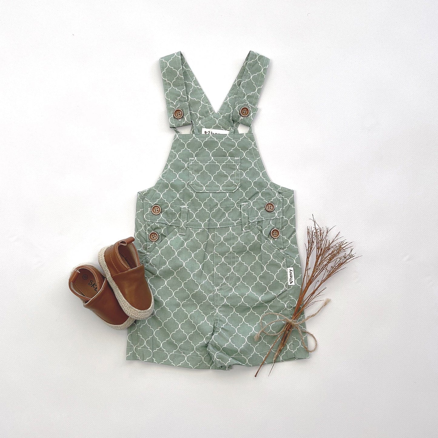 Baby Boys Roy Dungaree Green Geo Print