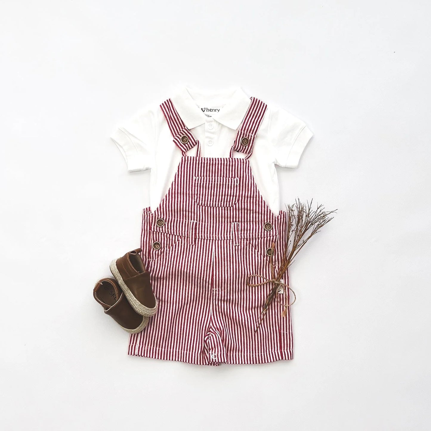 Baby Boys Roy Dungaree Red Pinstripe