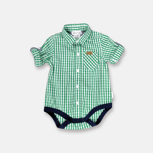 Baby Boys Dress Shirt Romper Bright Green Check