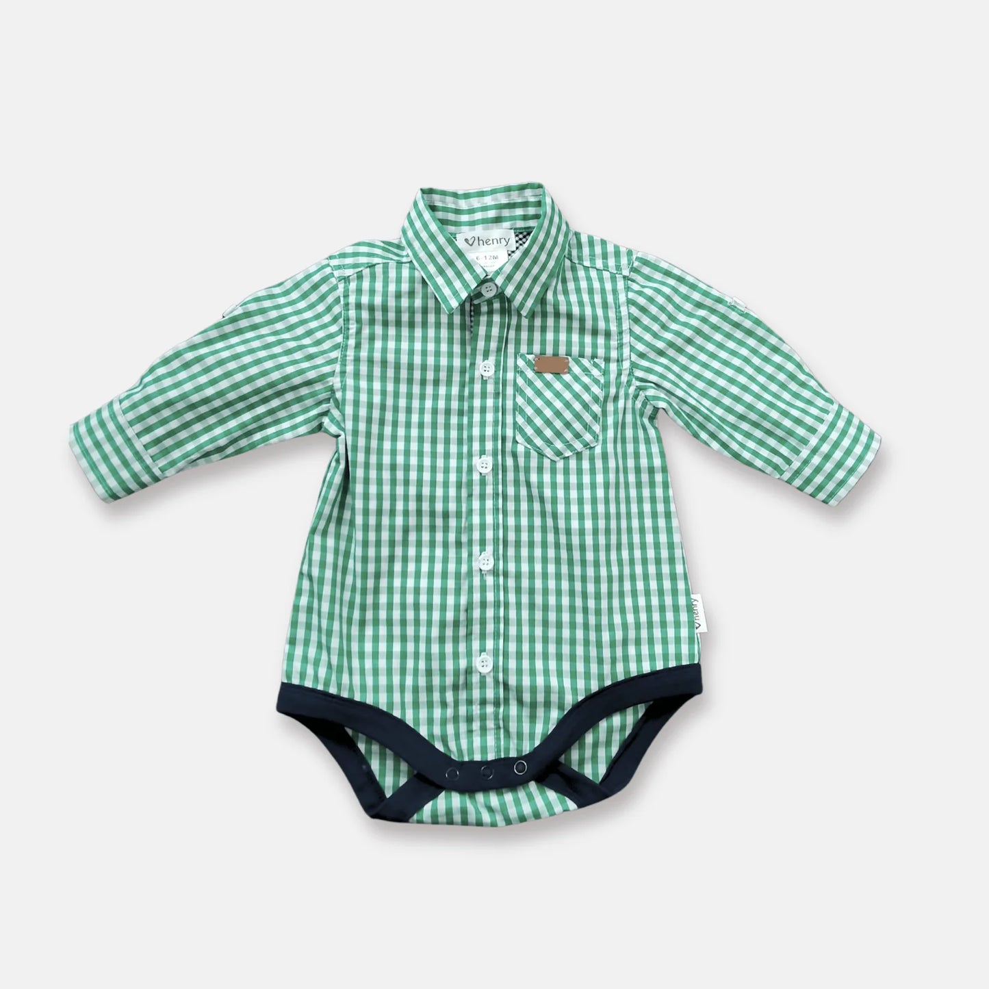 Baby Boys Dress Shirt Romper Bright Green Check