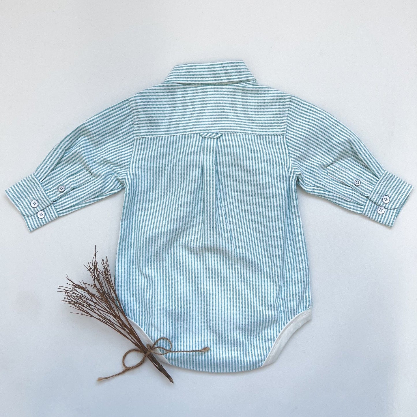 Baby Boys Dress Shirt Romper - Green Pinstripe