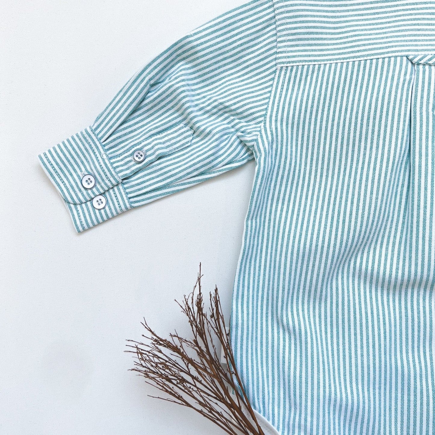 Baby Boys Dress Shirt Romper - Green Pinstripe