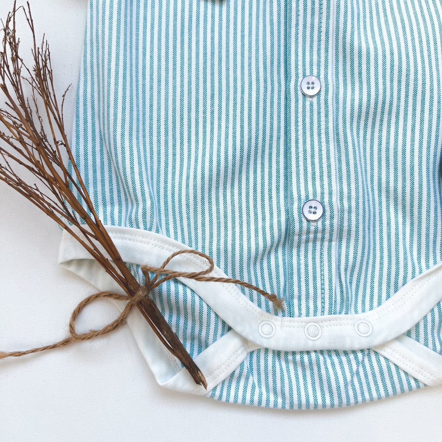 Baby Boys Dress Shirt Romper - Green Pinstripe