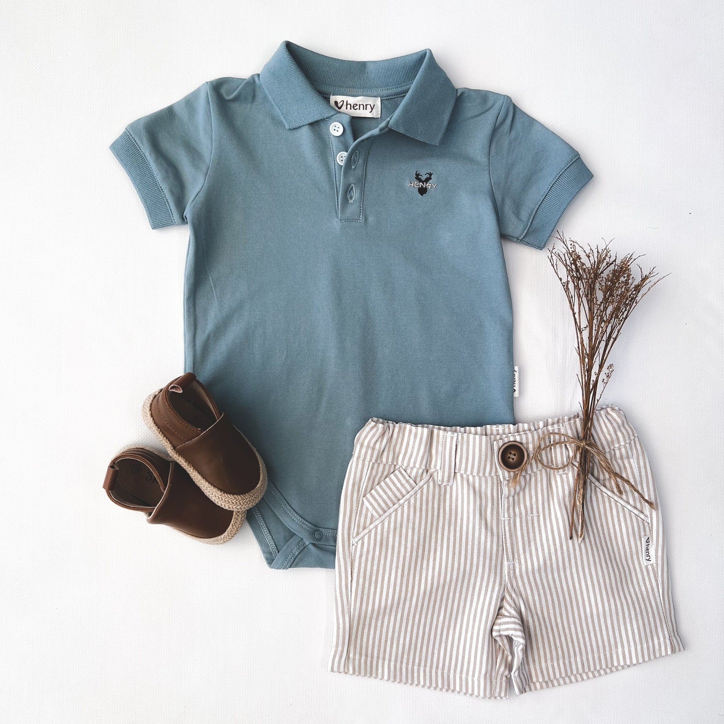 Baby Boys Polo Romper Blue