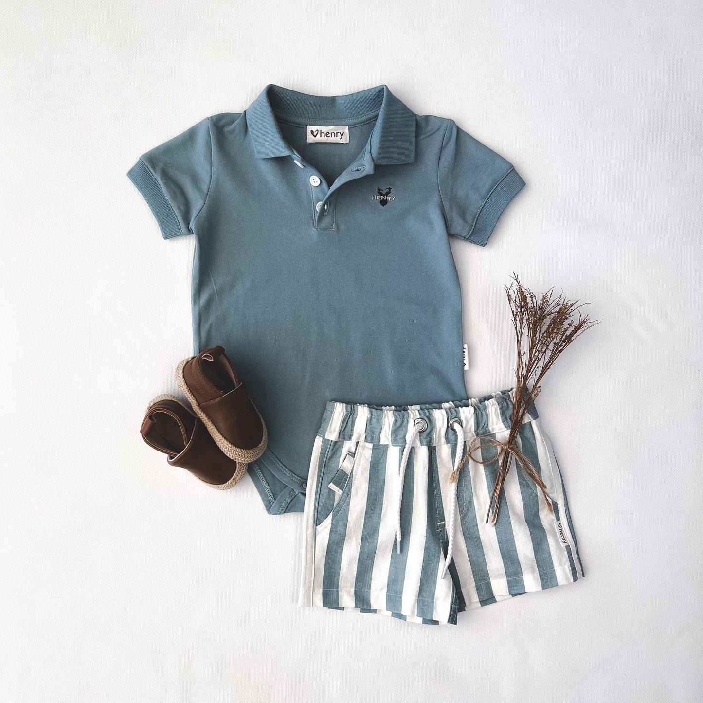 Baby Boys Polo Romper Blue