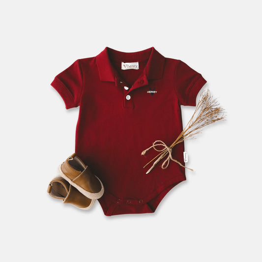 Baby Boys Polo Romper Bright Red