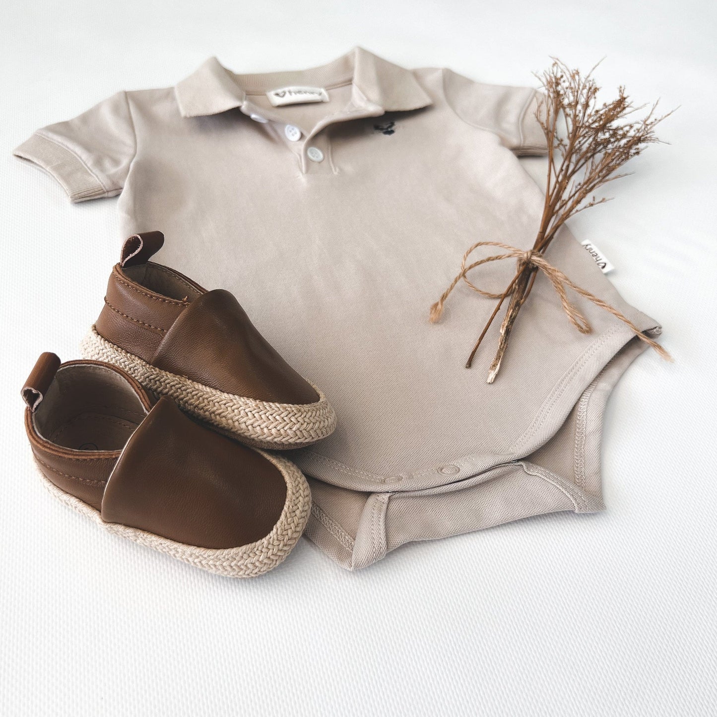 Baby Boys Polo Romper Dusty Beige