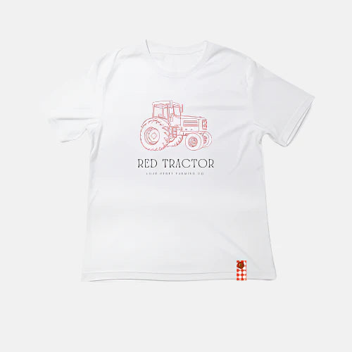 Baby Boys Red Tractor Tee White