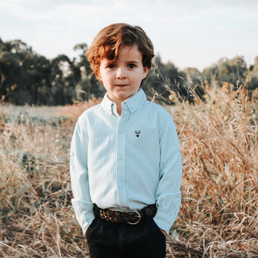 Boys Dress Shirt - Green Pinstripe