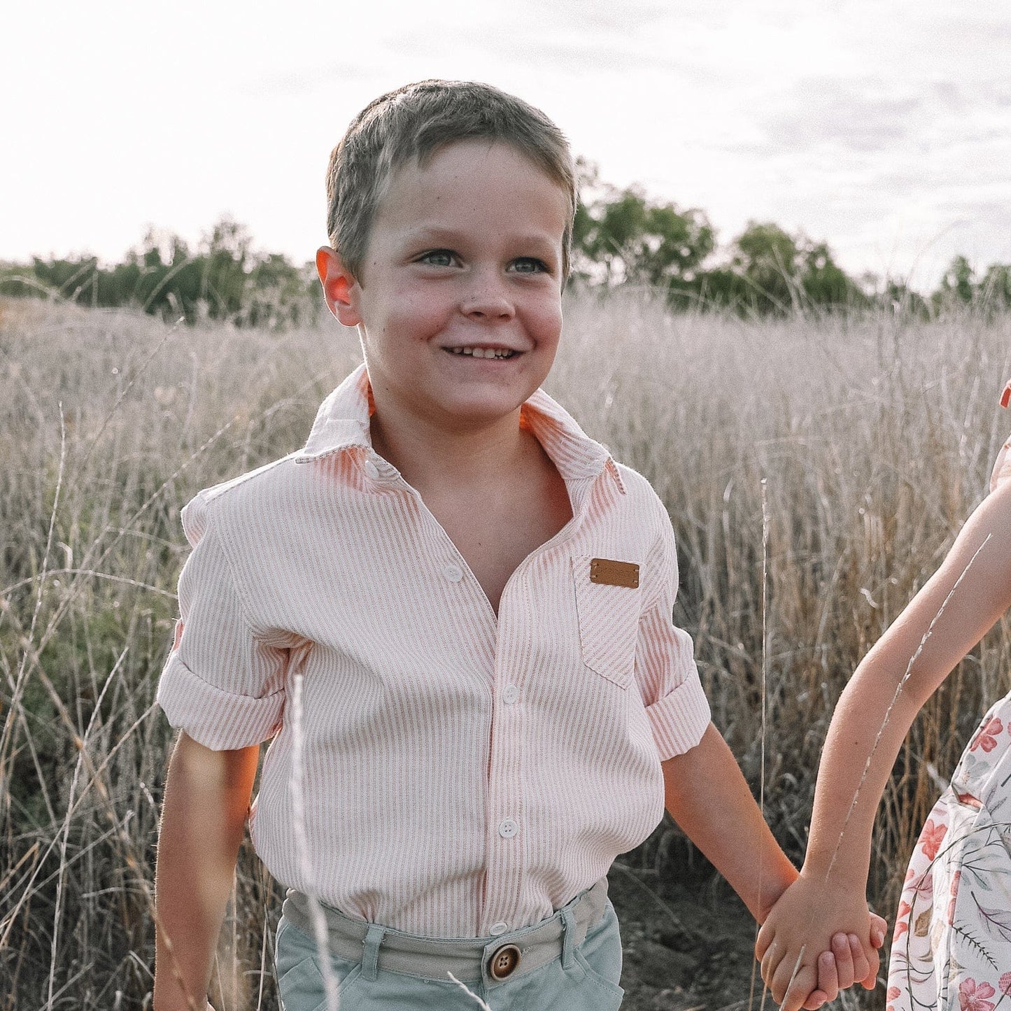 Boys Dress Shirt Tangerine Pinstripe