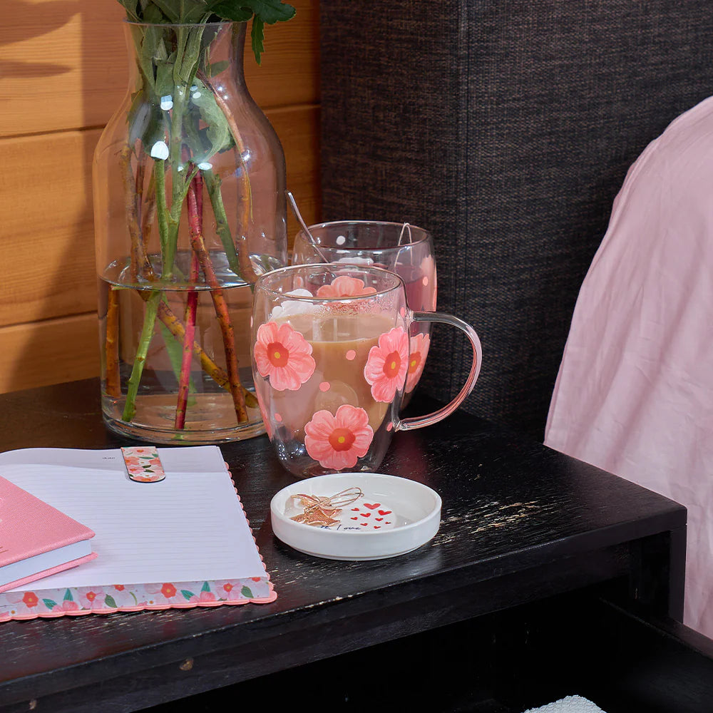 Meadow Blush Double Wall Glass Mug