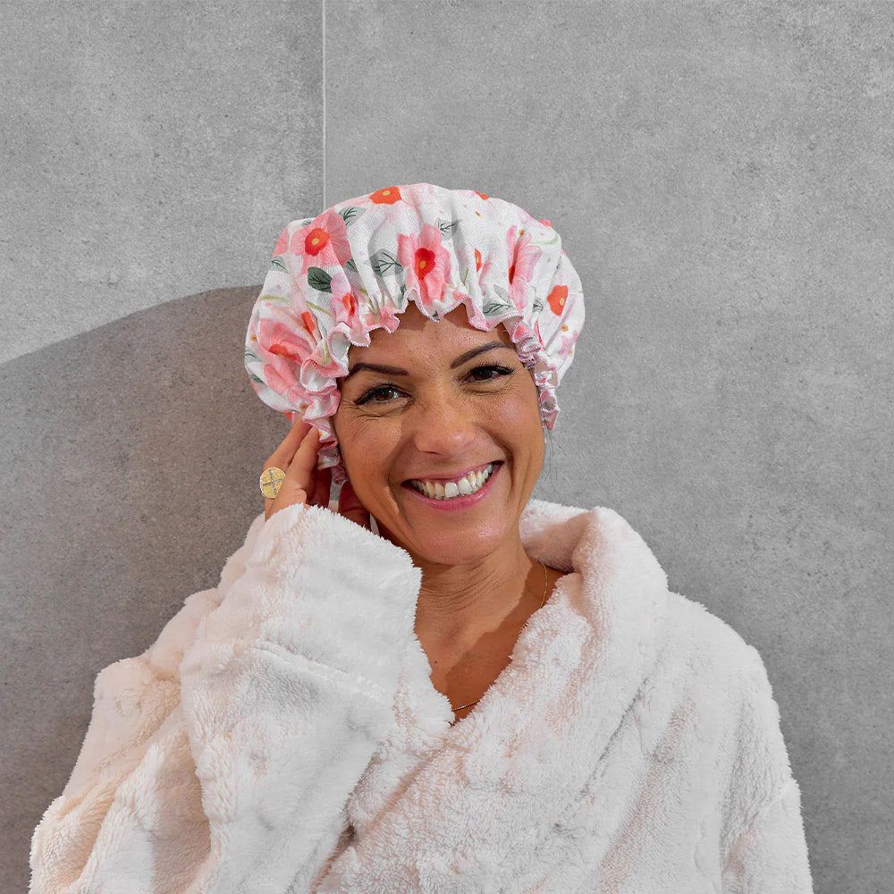 Linen Shower Cap Meadow Blush
