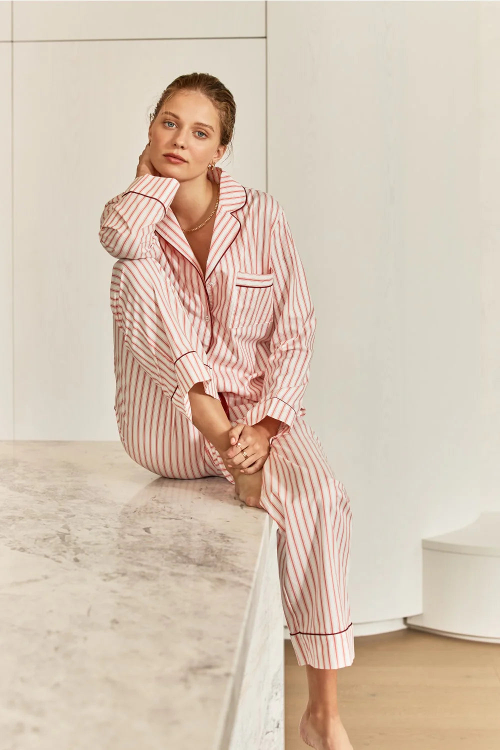 Octavia Cotton Burgundy Stripe PJ Set