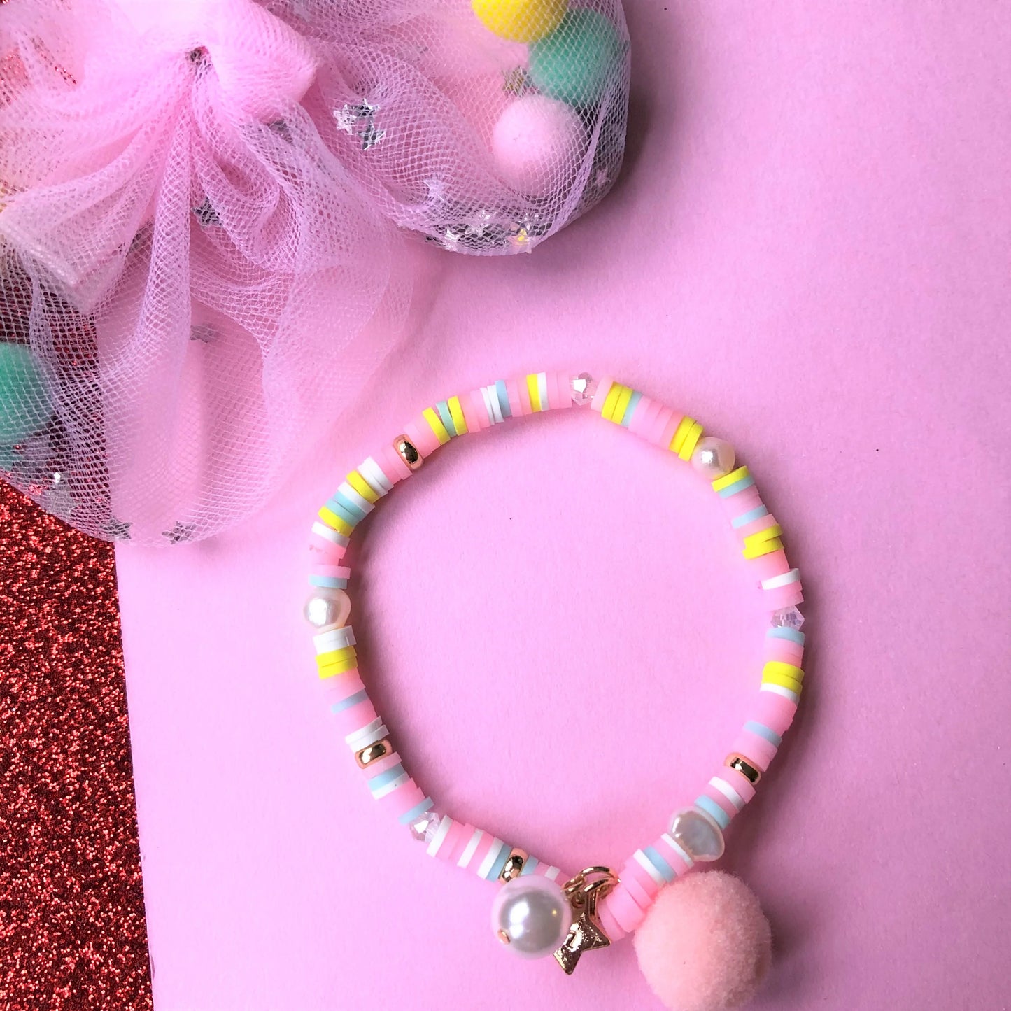 Pastel Pom Pom Elastic Bracelet