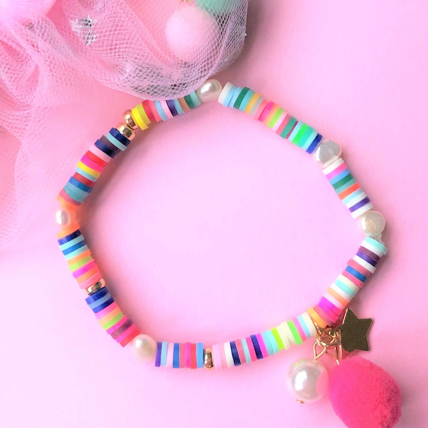 Rainbow Pom Pom Elastic Bracelet