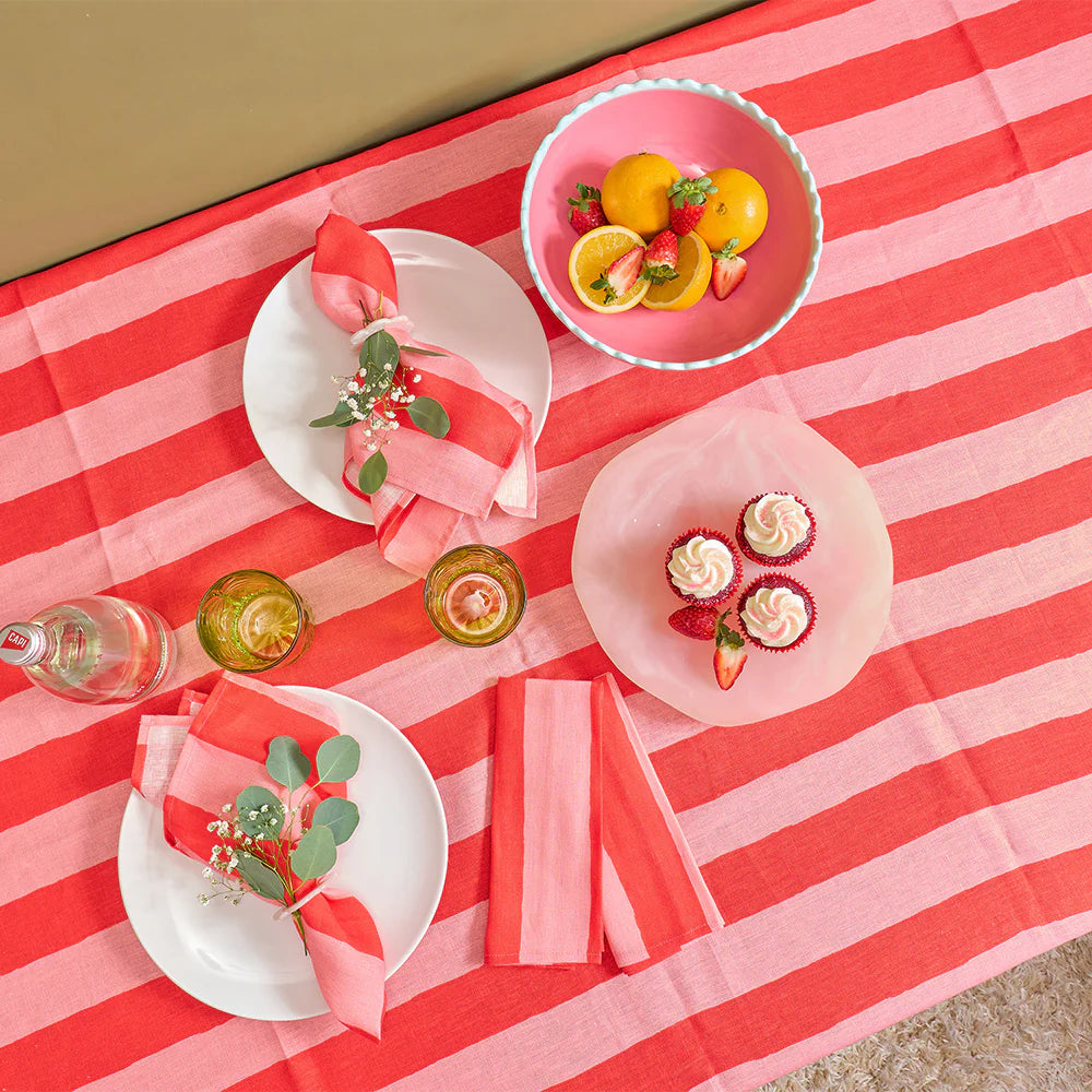 Linen Tablecloth (138cm x 300cm) Red Stripe