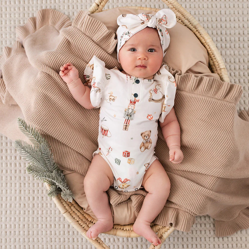 Santa's Toy Shop Short Sleeve Bodysuit with Frill