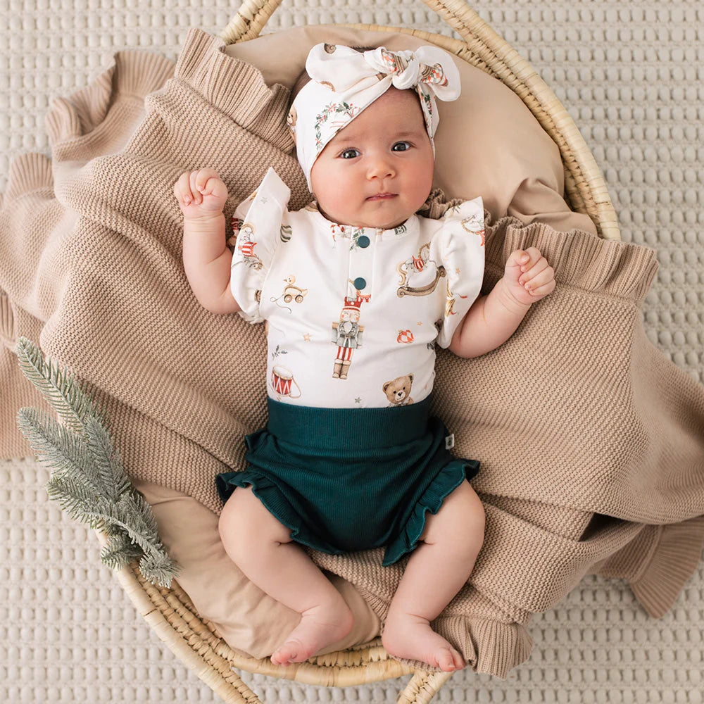 Santa's Toy Shop Short Sleeve Bodysuit with Frill