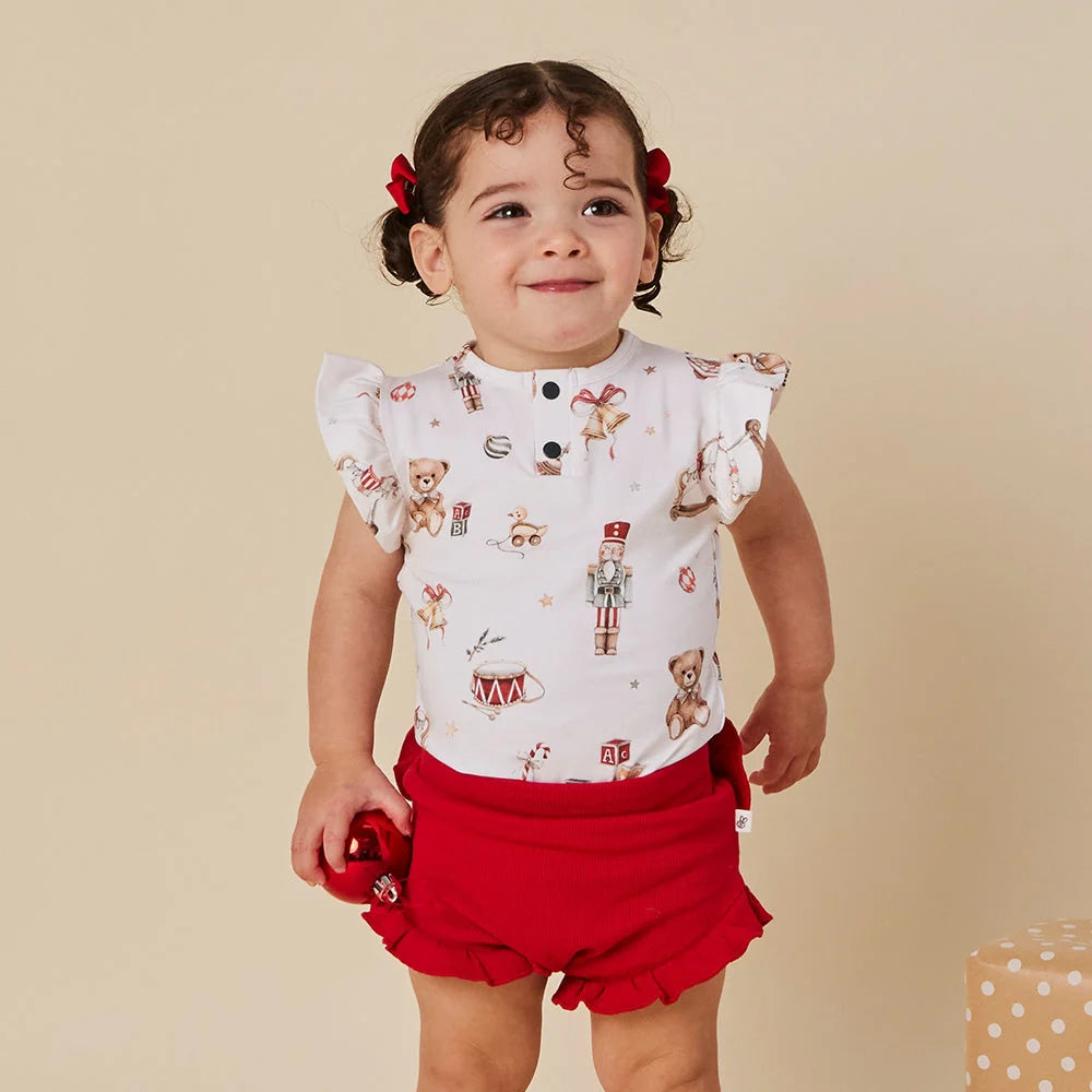 Santa's Toy Shop Short Sleeve Bodysuit with Frill