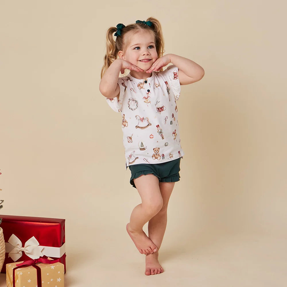 Santa's Toy Shop Short Sleeve Frill Top