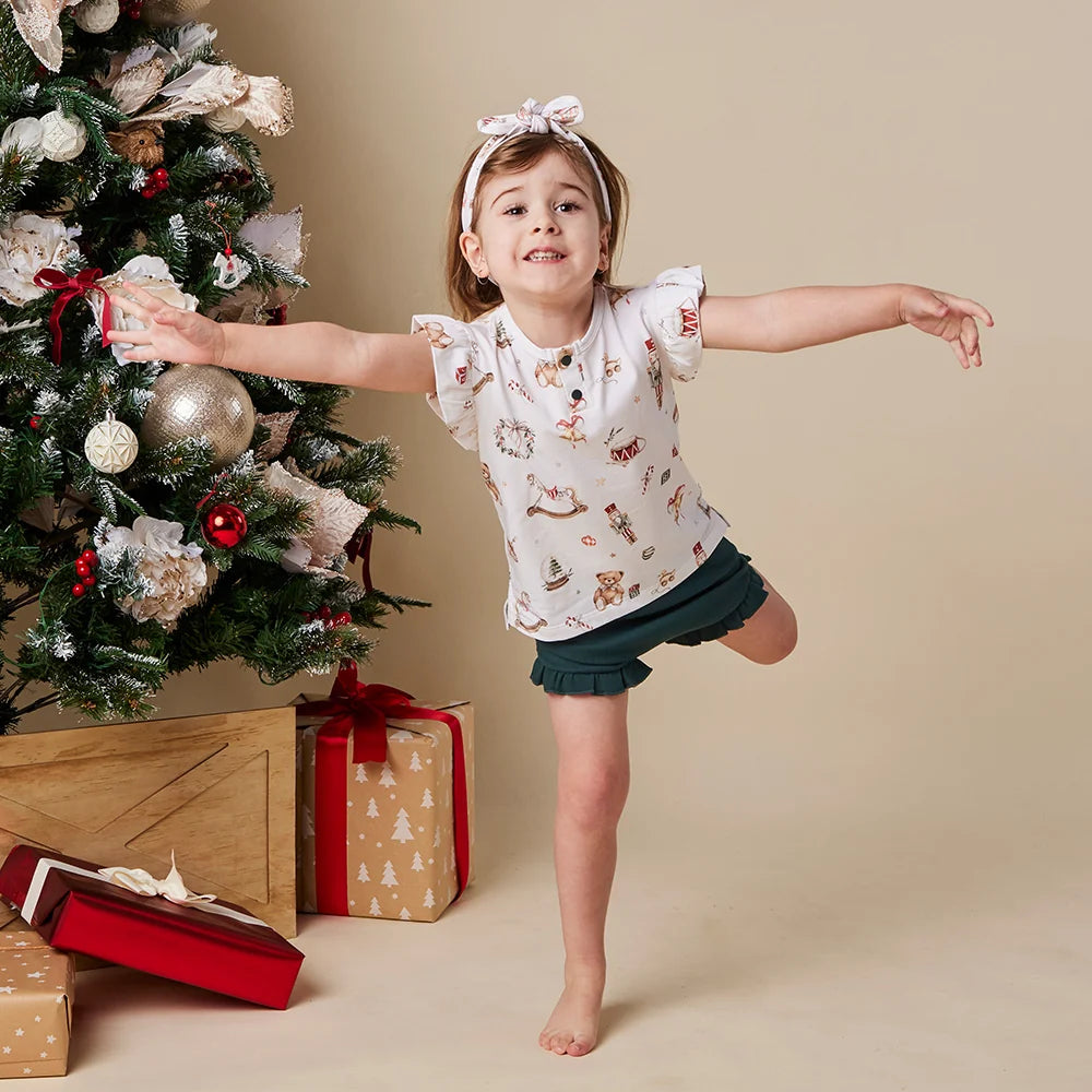 Santa's Toy Shop Short Sleeve Frill Top
