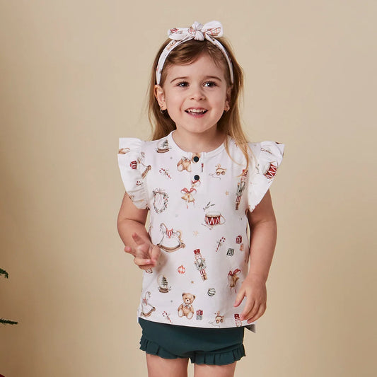 Santa's Toy Shop Short Sleeve Frill Top