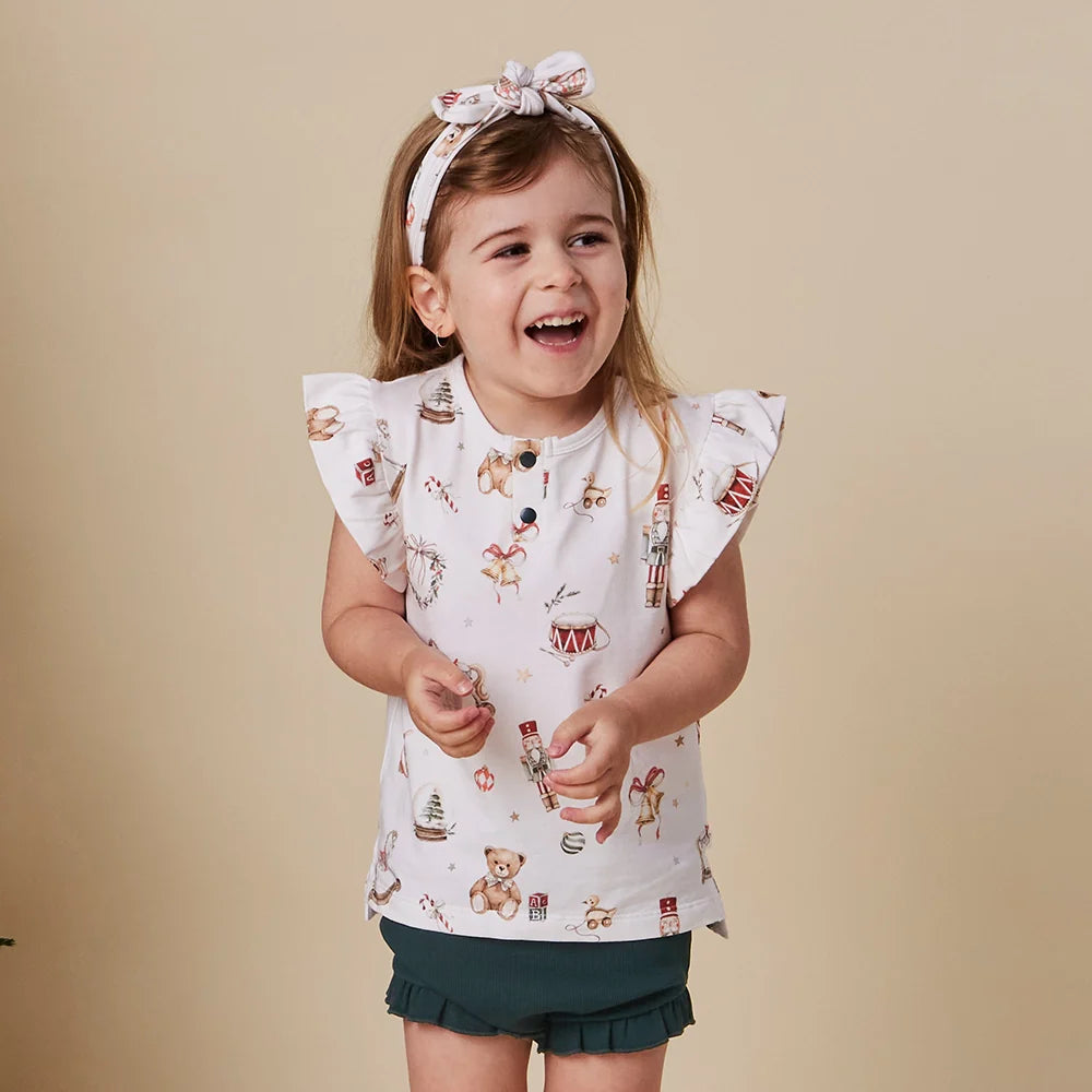 Santa's Toy Shop Short Sleeve Frill Top