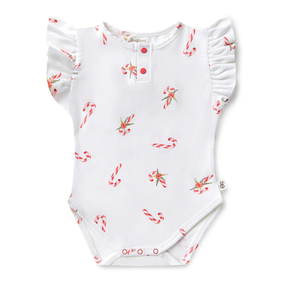 Candy Cane Short Sleeve Bodysuit with Frill