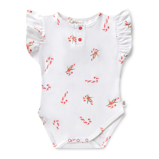 Candy Cane Short Sleeve Bodysuit with Frill